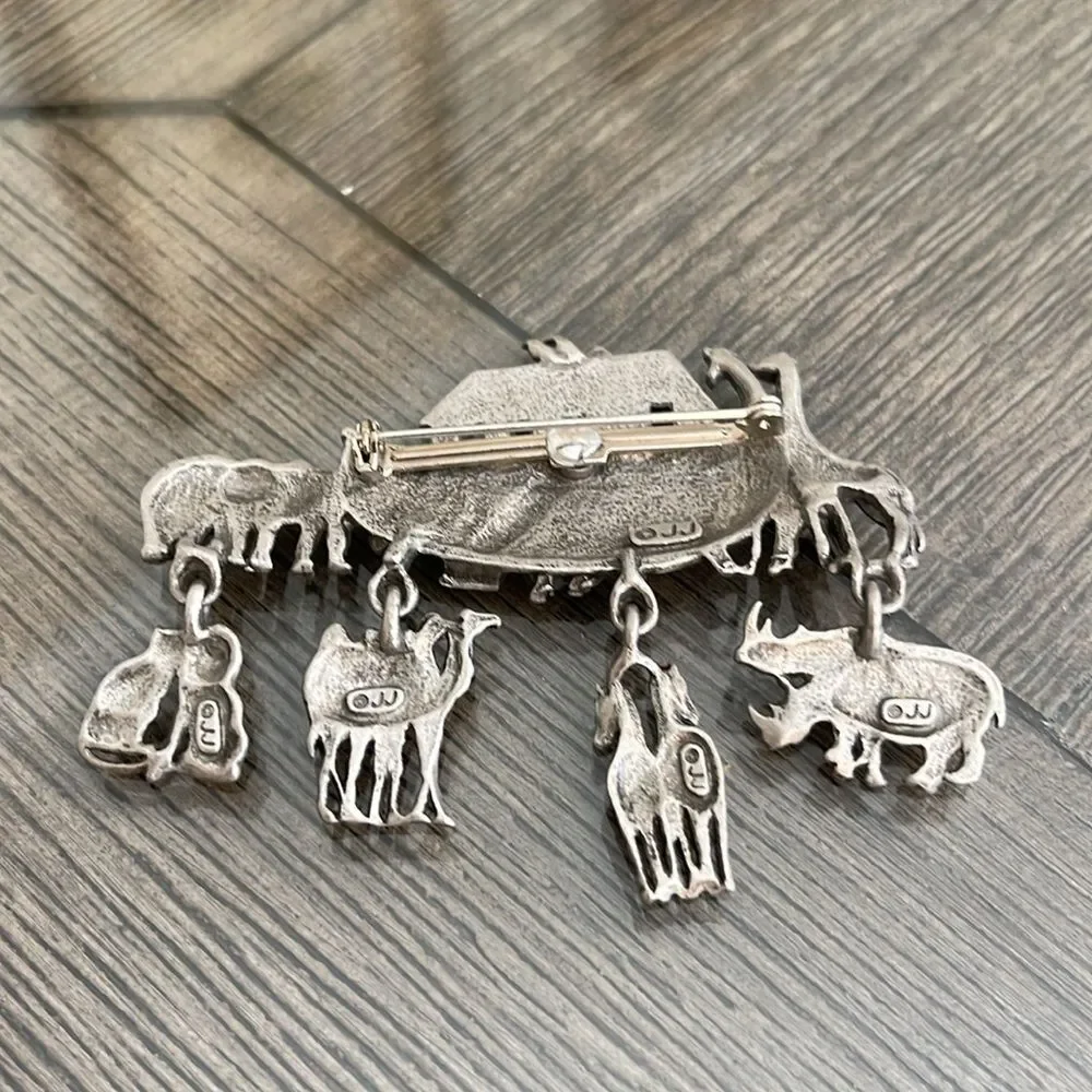 Vintage JJ Jonette Jewelry Pewter Spoontiques Noah’s Ark Animal Pin - Pin Art